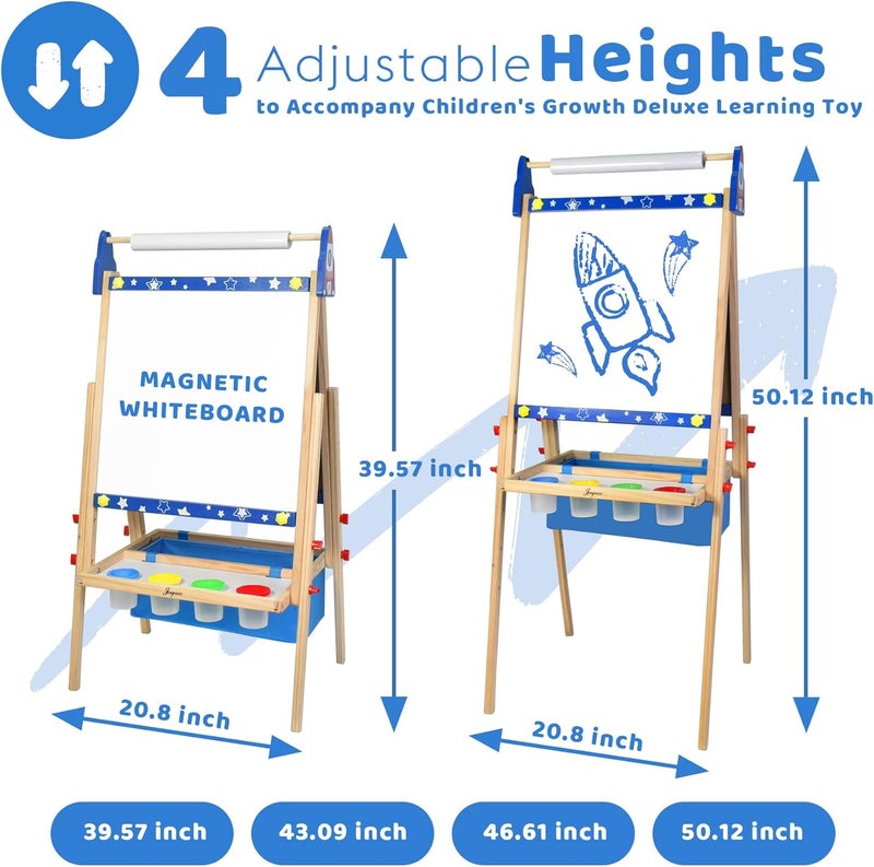 Joyooss Art Easel for Kids,Adjustable Standing Kids Easel with Magnetic Whteboard & Chalkboard,Magnetic Board for Kid Art Easel Kid with 2 Paper Rolls,Finger Paints,Letters & Numbers Magnets - Image 5